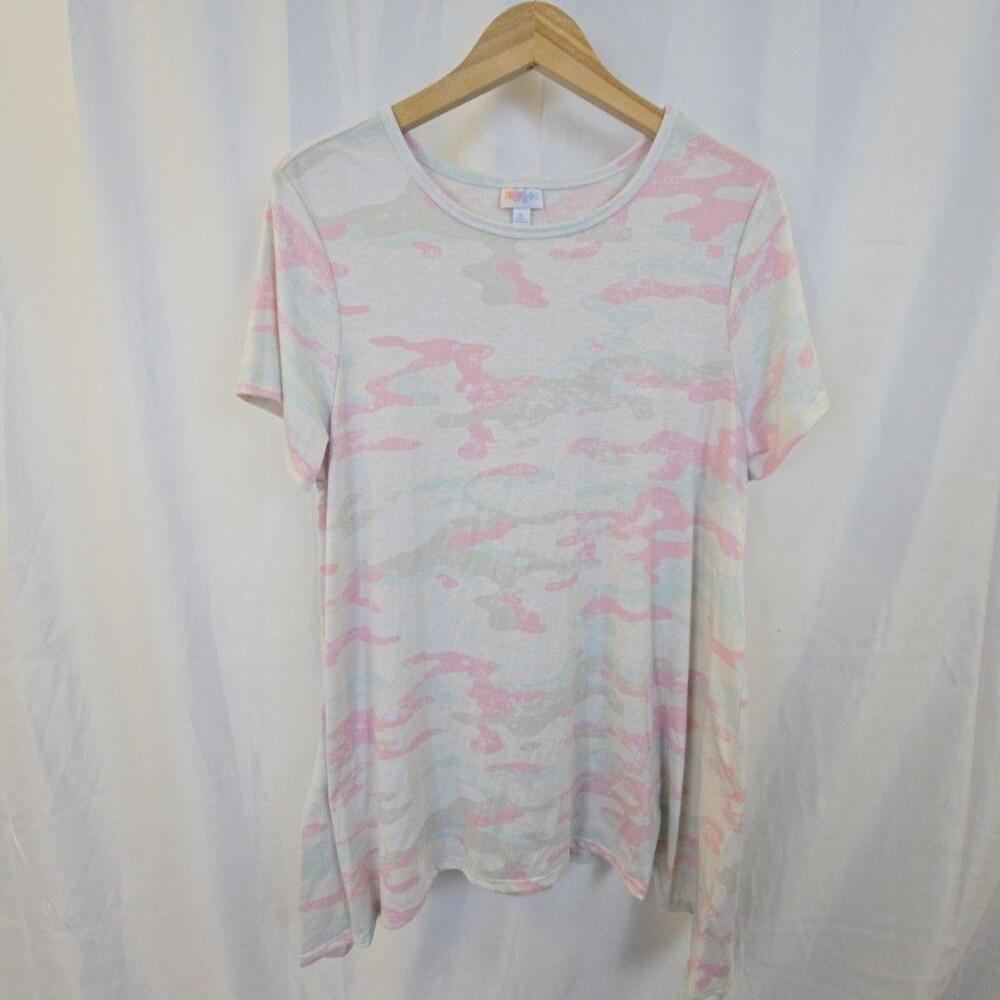 LuLaRoe Shirt Womens XL Multicolor Camo Crew Neck Short Sleeve Soft Tunic Top